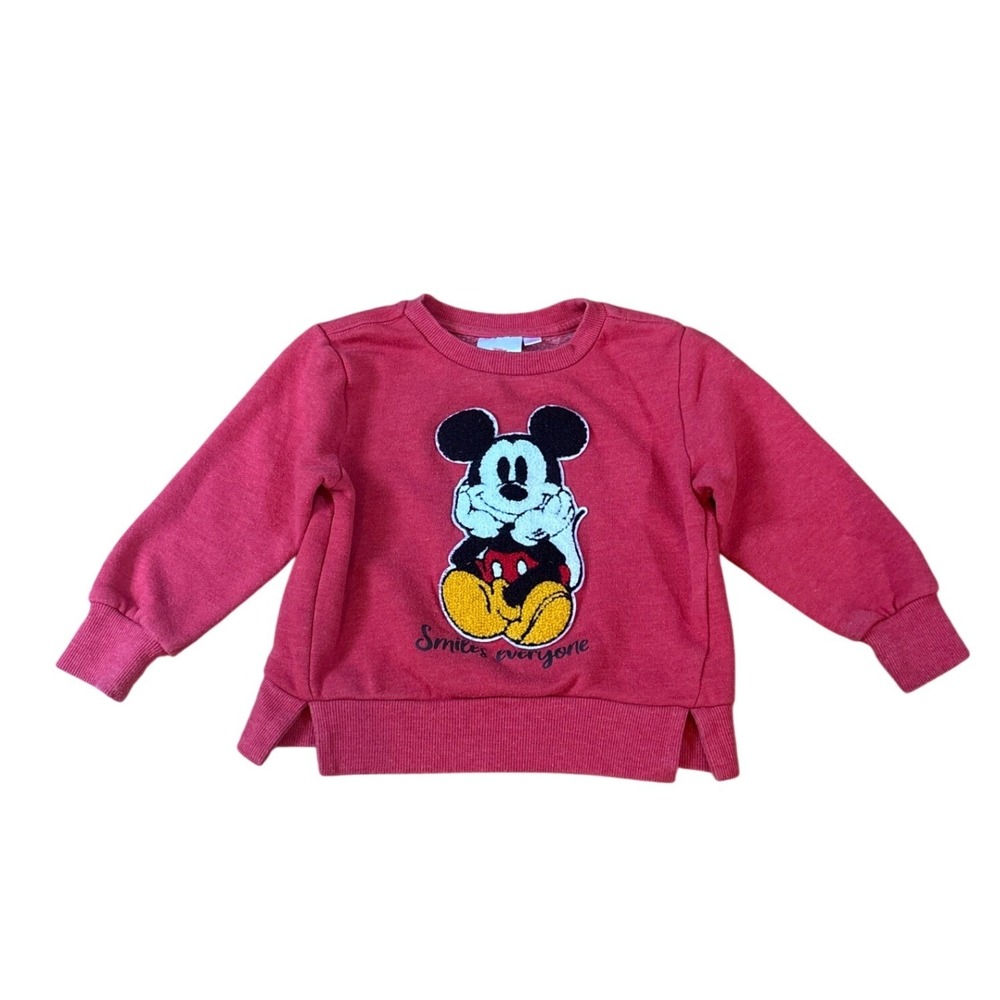 Disney Mickey Mouse Sweatshirt Kids Red Chenille‎ Graphic Pullover SIZE 2T